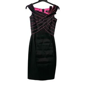 Tadashi Collection Black Dress with Pink Trim Details Shoulder Embellish Size 6